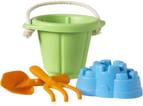 Green Sand Play Set For Kids - 100% Recycled Plastic Bucket & Castle Mold For Beach Or Sandbox