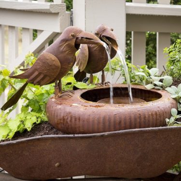 Folk Art Crows Water Fountain