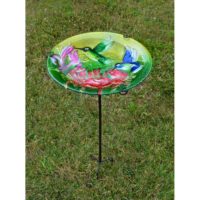 Hummingbird glass staked bird bath