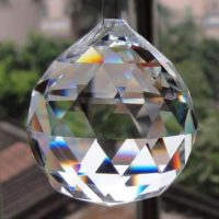 Clear quartz hanging sphere
