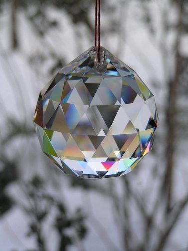 Clear quartz hanging sphere