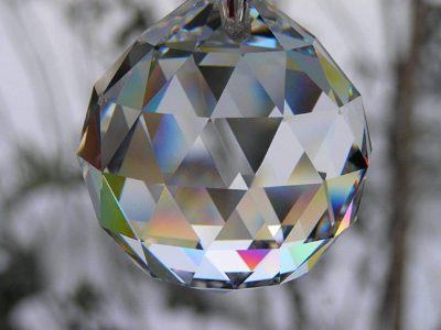 Clear quartz hanging sphere