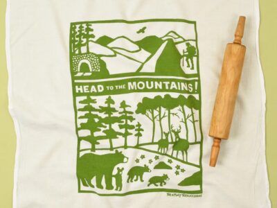 Hand printed dish towels at Northwest Nature Shop in Ashland, Oregon