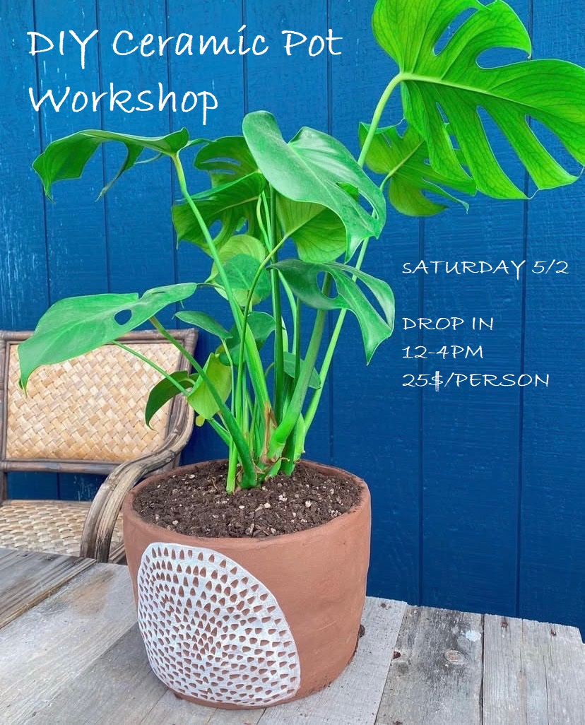 Ceramic Workshop Saturday May 2nd 12-4 pm
